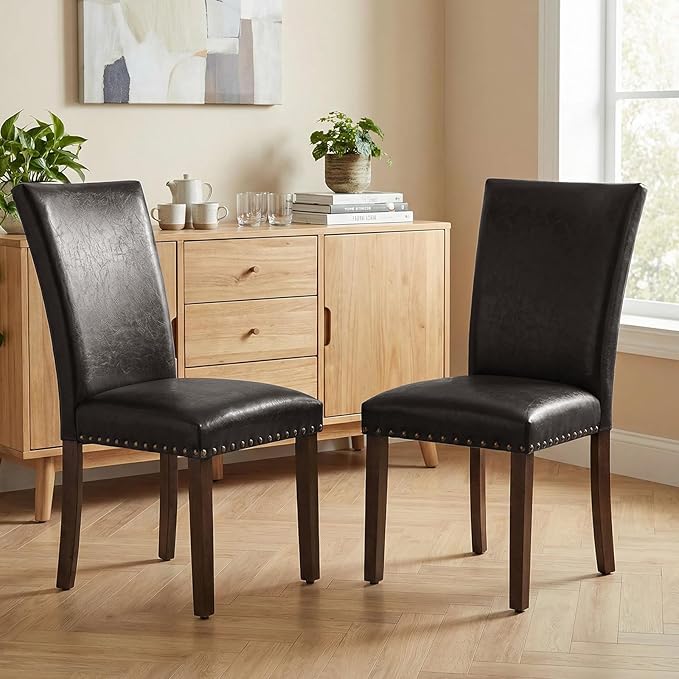 Furniliving Upholstered Dining Chairs Set of 2 - PU Leather Modern Farmhouse ...