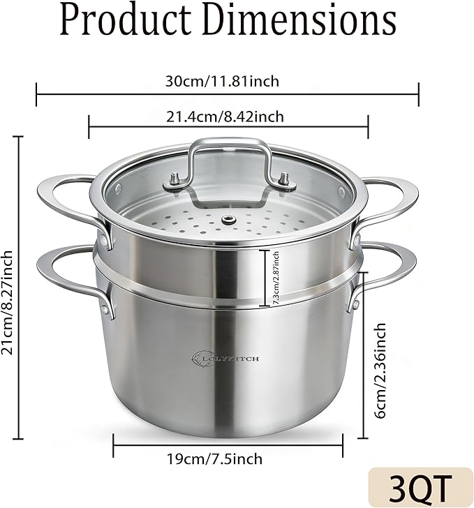 LOLYKITCH 3 Quart Stainless Steel Steamer Pot