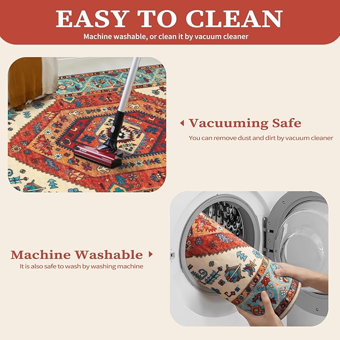 SERISSA Boho Round Area Rug, 5ft Washable Non-Slip Circle Rug, Ultra Soft - Image 3