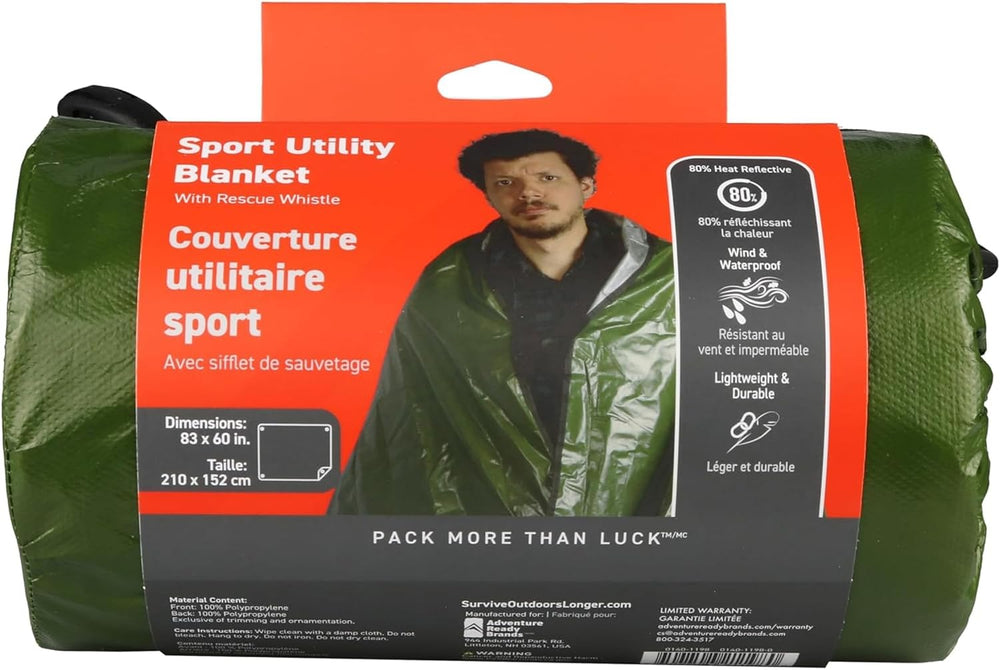 SOL Sport Utility Blanket, Reflects 80% Body Heat, Green, 83" x 60"