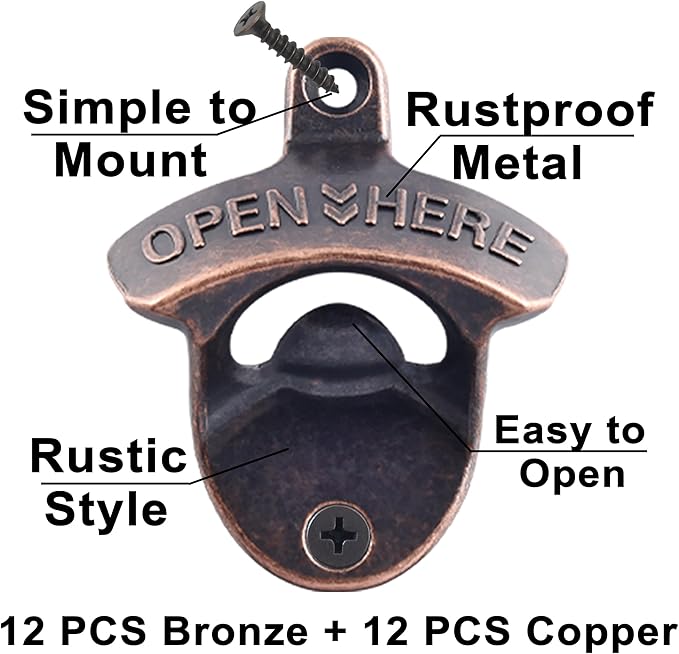 24 PCS Beer Opener Wall Mounted Bulk, Antique Copper Bronze Wall Bottle Opener - Image 2