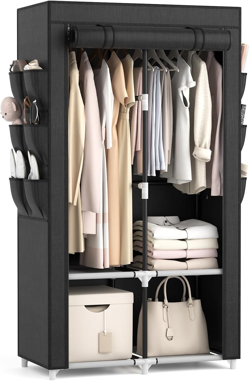 VTRIN Portable Closet Wardrobe Closet for Hanging Clothes with 4 Storage Shel...