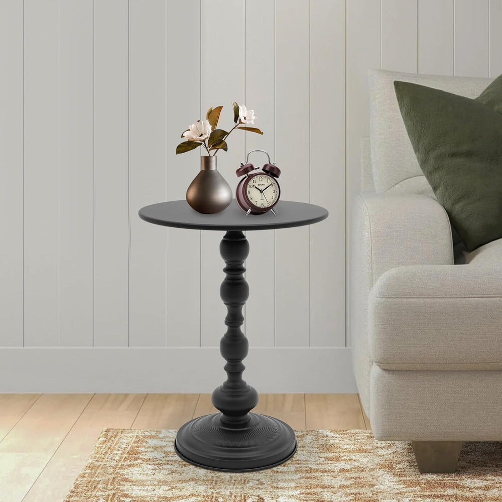 Small Round Side Table - Retro Metal Pedestal End Table for Living Room, Bedr...
