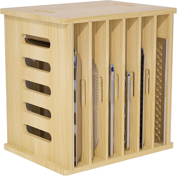 7 Tier Wooden Tray Dividers for Cabinets, Baking Cookie Sheet Organizer by Exttlliy