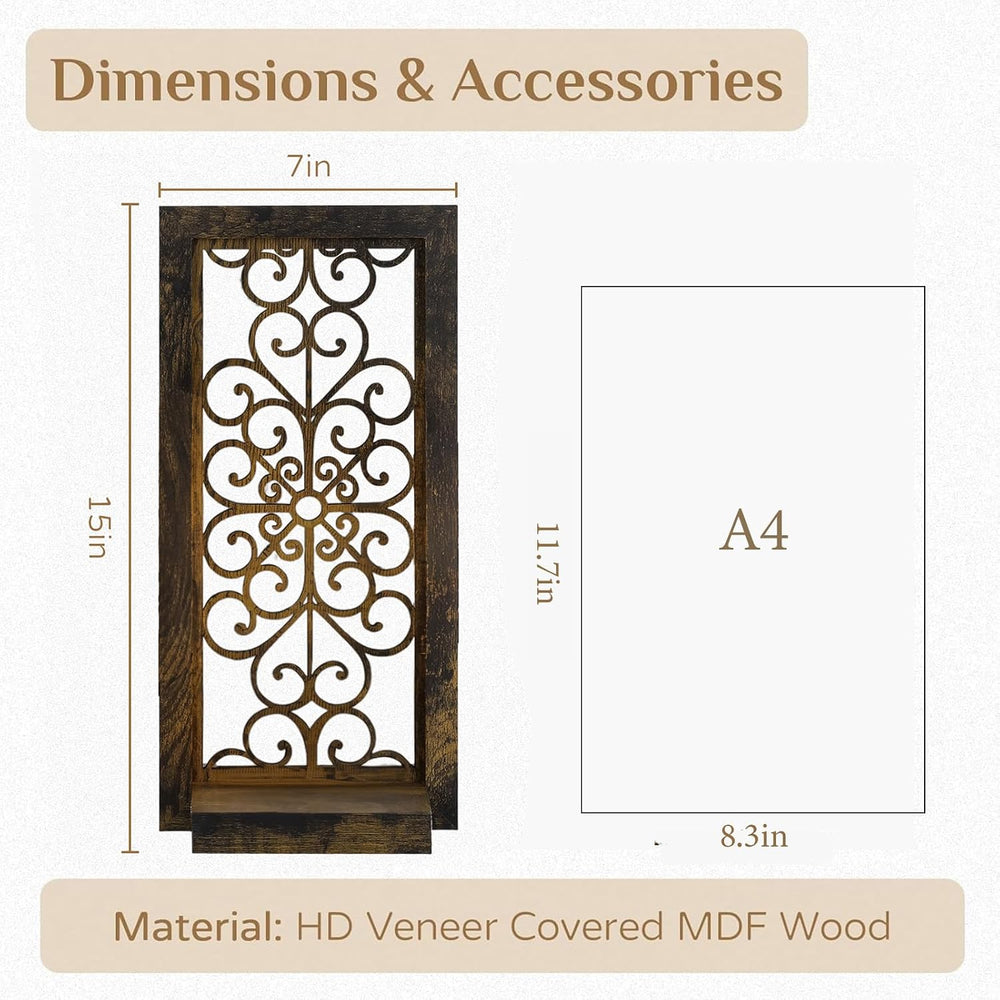 Mirrored Browm Wall Candle Sconces Set of 2 with Scrollwork Design