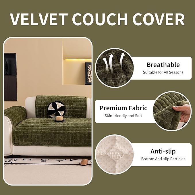 Velvet Couch Cover, Washable Sectional Sofa Cover, Anti Slip Sofa Slipcover - Image 2