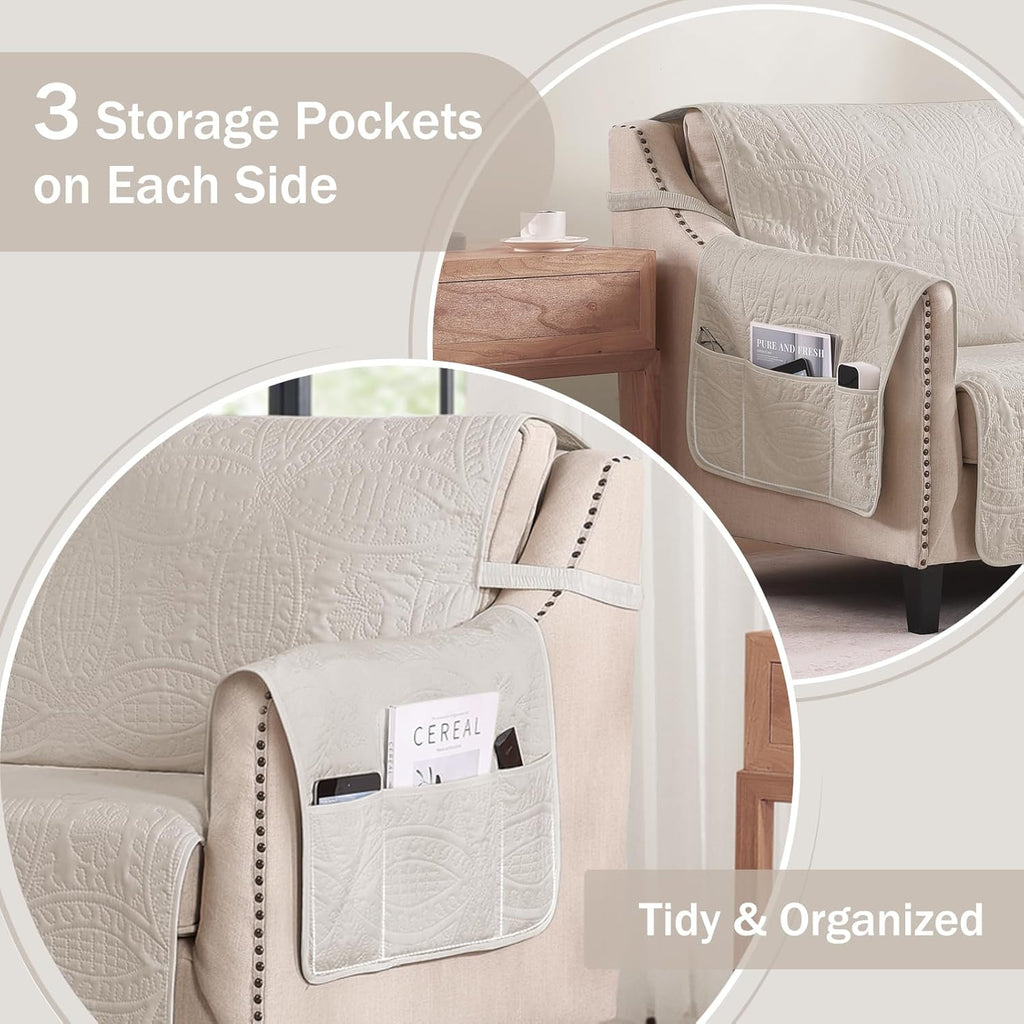 NapCloud Beige Loveseat Covers for 2 Cushion Couch, Water-Repellent Covers for Love Seat Sofa, Machine Washable Quilted Couch Covers, Pet Friendly Sofa Slipcovers (Loveseat 48", Beige)