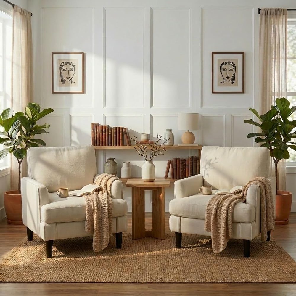 Kromax Accent Chair for Living Room Set of 2, Modern Reading Chair, Beige