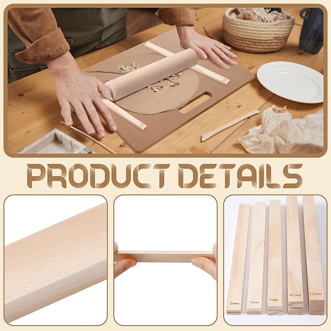 Newtay 12 Pcs Pottery Tools Include 1 Wood Rolling Pin Sculpting Polymer Clay - Image 5