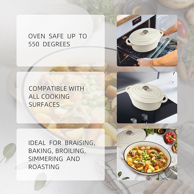 5.5 Quart Oval Enameled Cast Iron Dutch Oven Pot