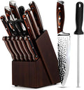 Kitchen Knife Sets with Block, 15-Piece High Carbon Stainless Steel Knife Block by KroWallu