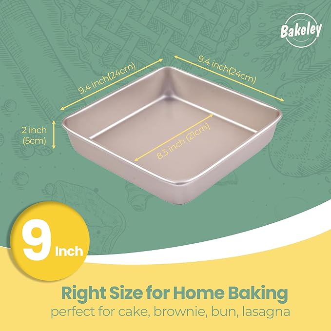 9x9 Baking Pan, 9 inch Brownie Pan, Nonstick Carbon Steel, Shallow Dish Bakeware - Image 2