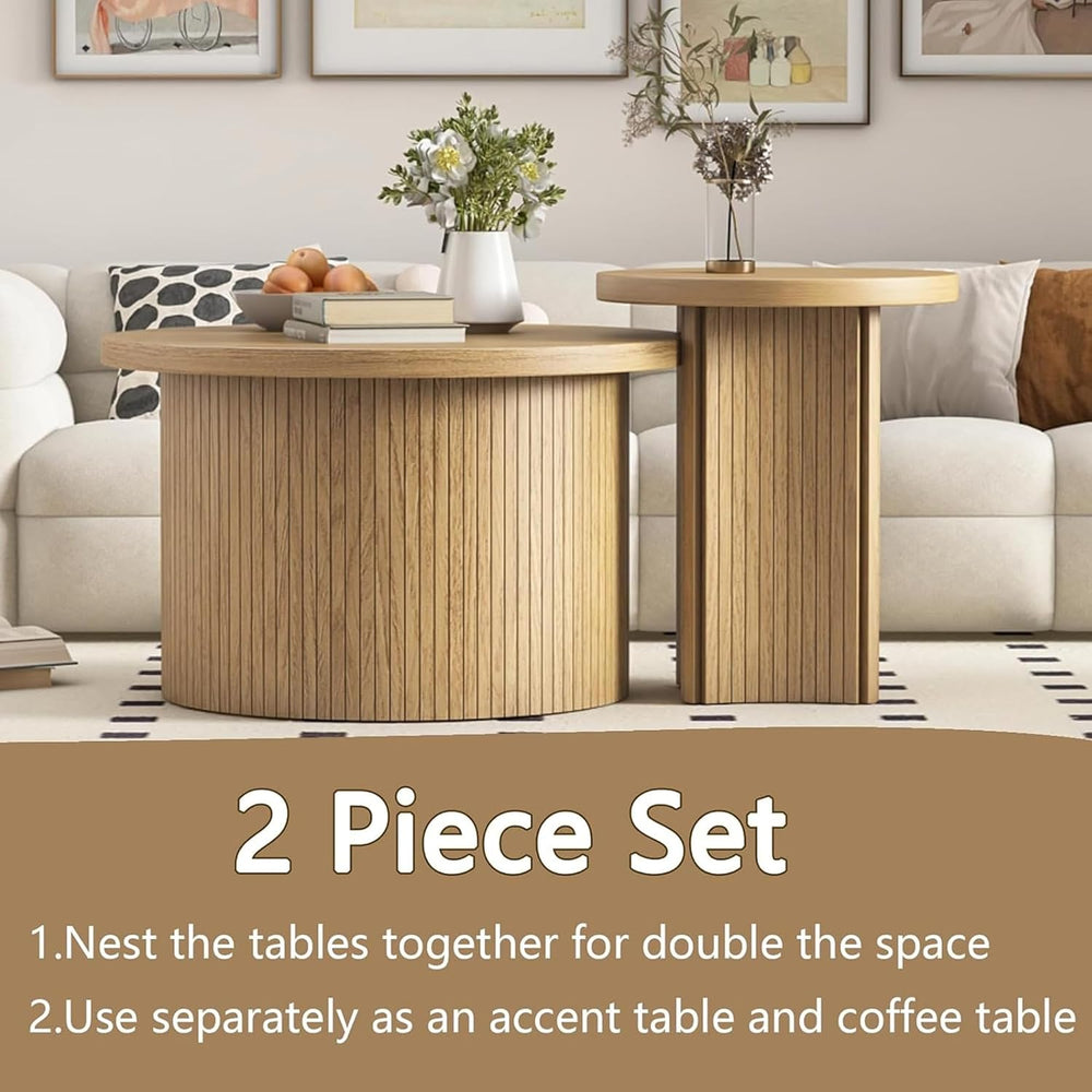 Mxtxmy Set of 2 Nesting Coffee Tables Farmhouse,Round Coffee Table Living Roo...