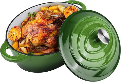 5.5 Quart Oval Enameled Cast Iron Dutch Oven Pot by Alathote