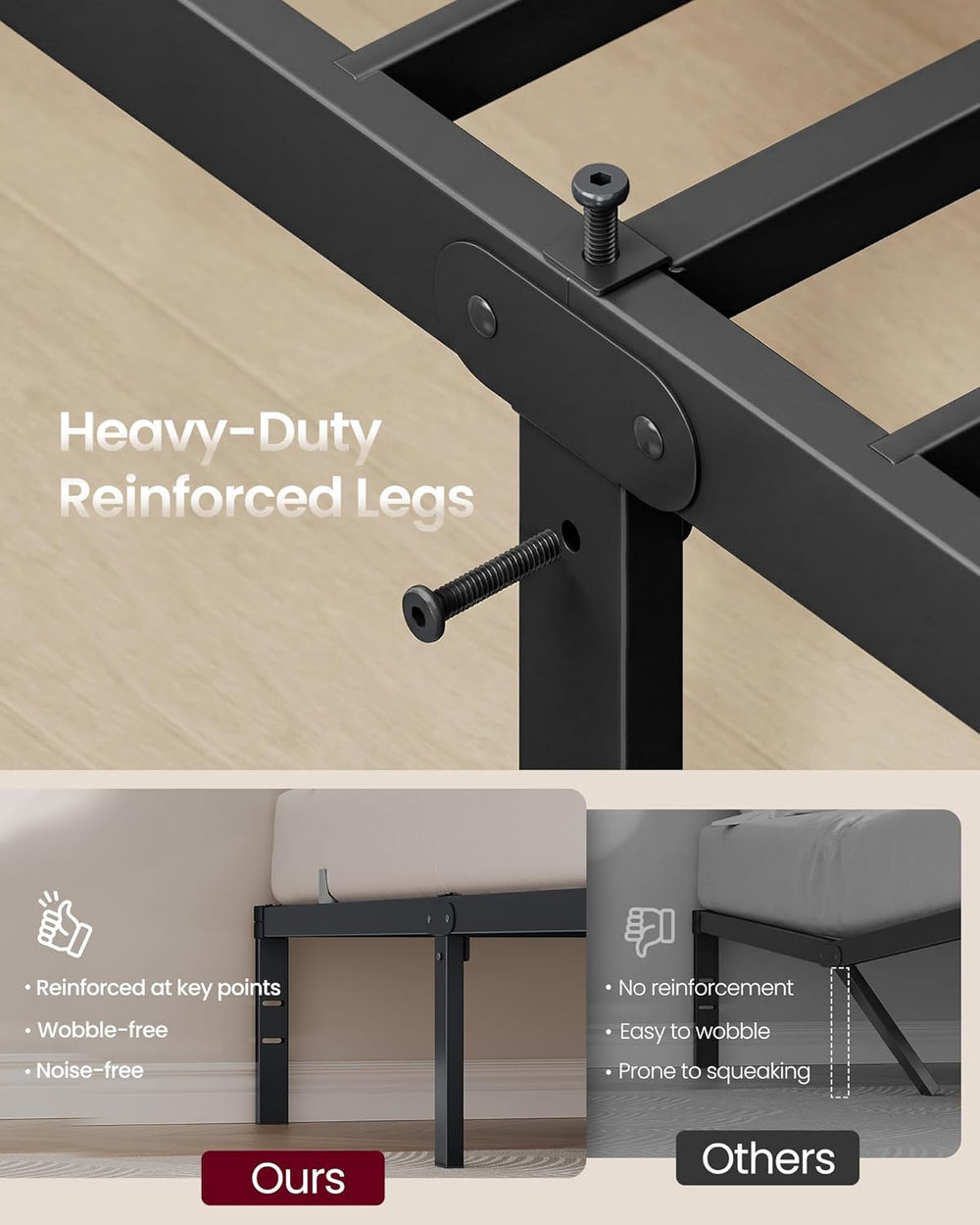 VASAGLE Full Metal Bed Frame, 14 Inches Tall, 1100 lb Weight Capacity