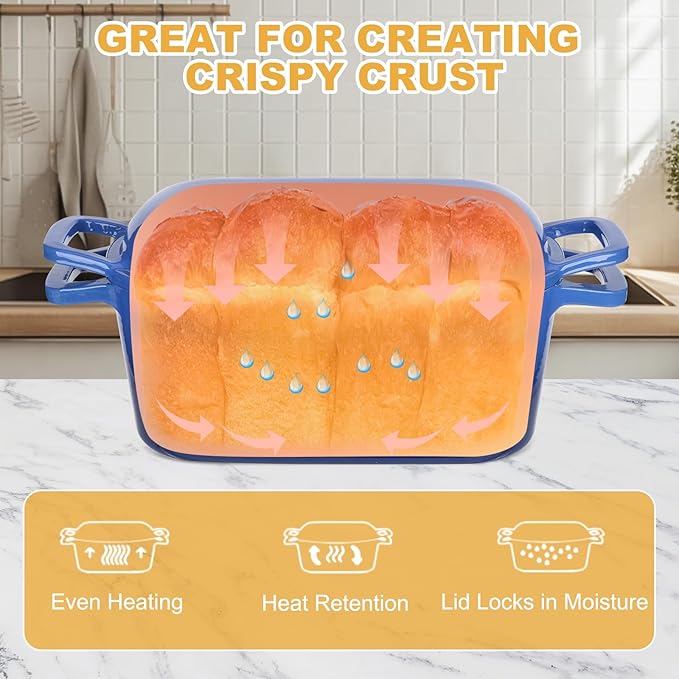 Enameled Dutch Oven for Sourdough Bread Baking, 3.6QT Oval Cast Iron Bread Pan - Image 6