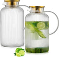 Buaic Glass Pitcher with Lid, 100 oz/ 3 Liter Classic Vertical Stripes Water by Buaic