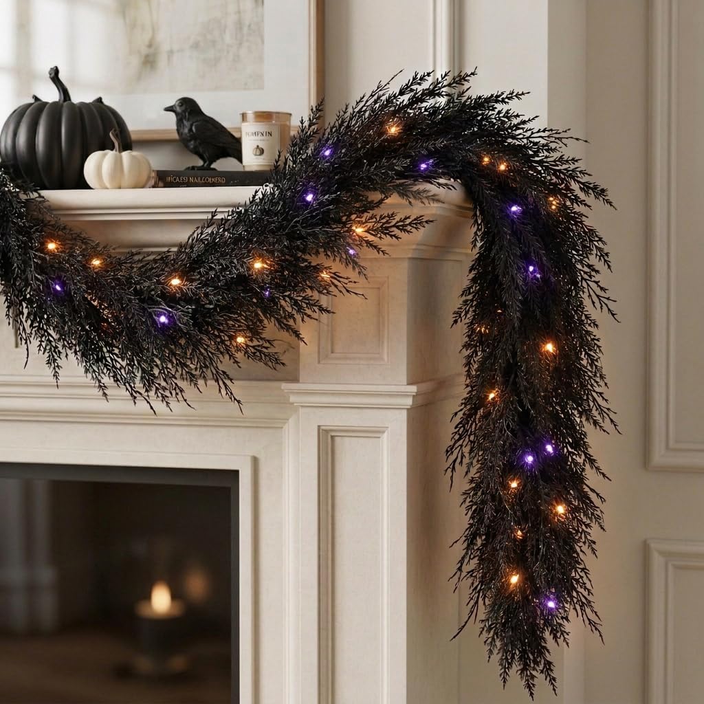 Valery Madelyn 9ft Artificial Norfolk Pine Halloween Garland for Mantle