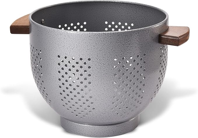 Metal Colander with Wood Handle and Stable Base, Powder Coated Steel Kitchen by Unknown