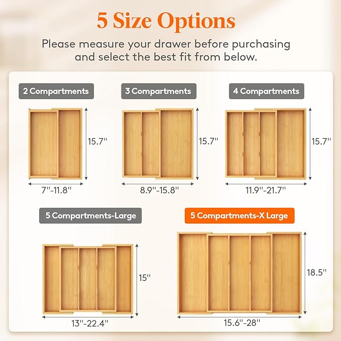 Lifewit Utensil Organizer for Kitchen Drawer, Expandable Cooking Utensil Tray