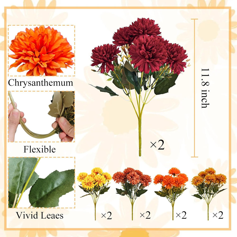 10Pcs Fake Flowers Artificial Mums for Outdoors,UV Resistant Faux Mums for Ou...