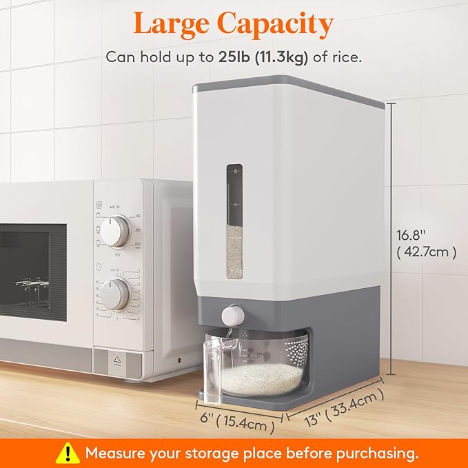 Lifewit Rice Dispenser 25 Lbs, Rice Storage Container Sealed Moisture Proof - Image 4