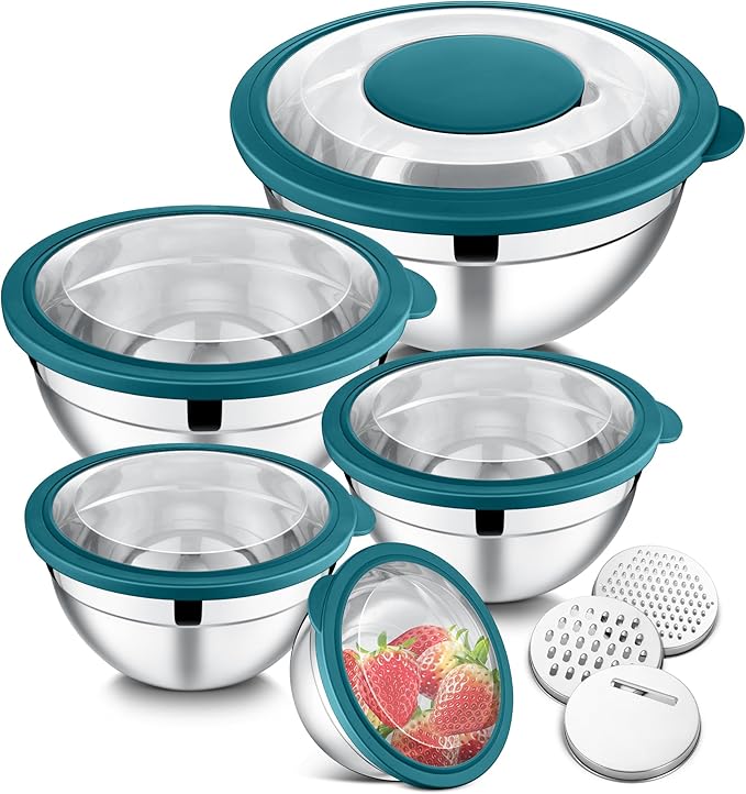 E-far Mixing Bowls Set of 5, Stainless Steel Salad Mixing Bowl by E-far