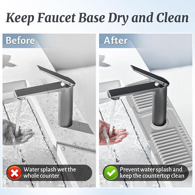 PoYang 17.7 inch Faucet Mat for Kitchen Sink Splash Guard, 7° Slope Silicone - Image 7
