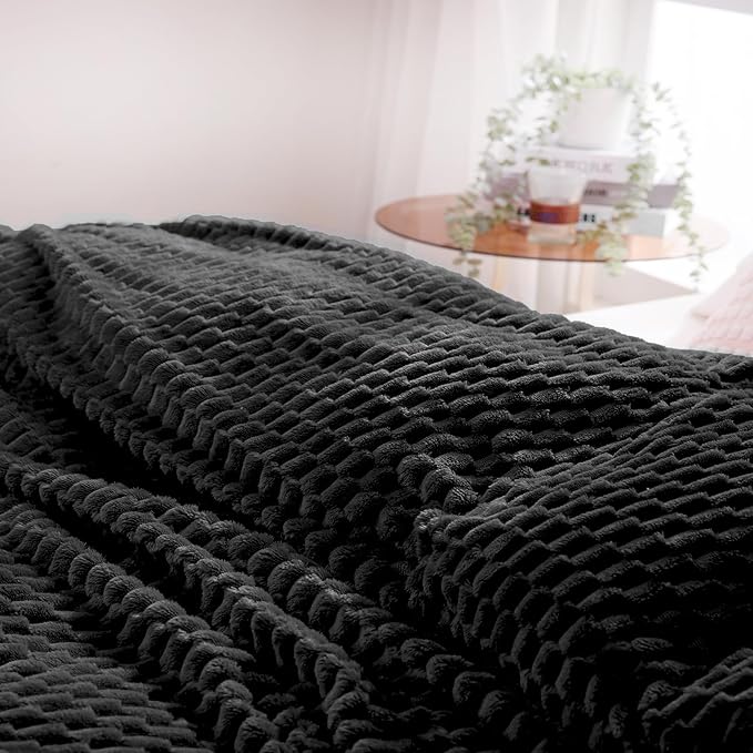 Puncuntex Black Throw Blanket 90"×90" inches Fuzzy 3D Jacquard Decorative - Image 2