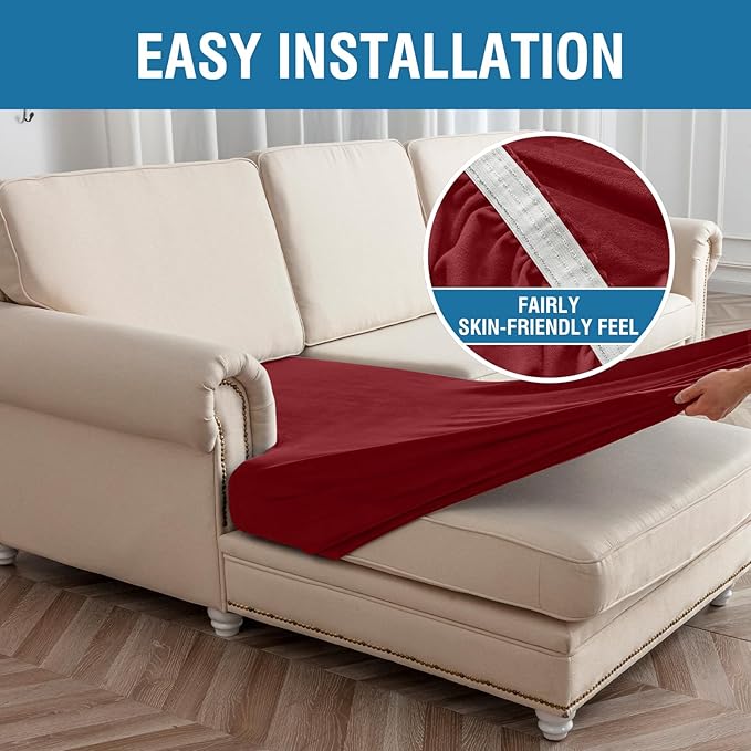 Couch Cover 6-Piece Elastic Velvet Couch Cushion Covers & Chaise Slipcovers - Image 7