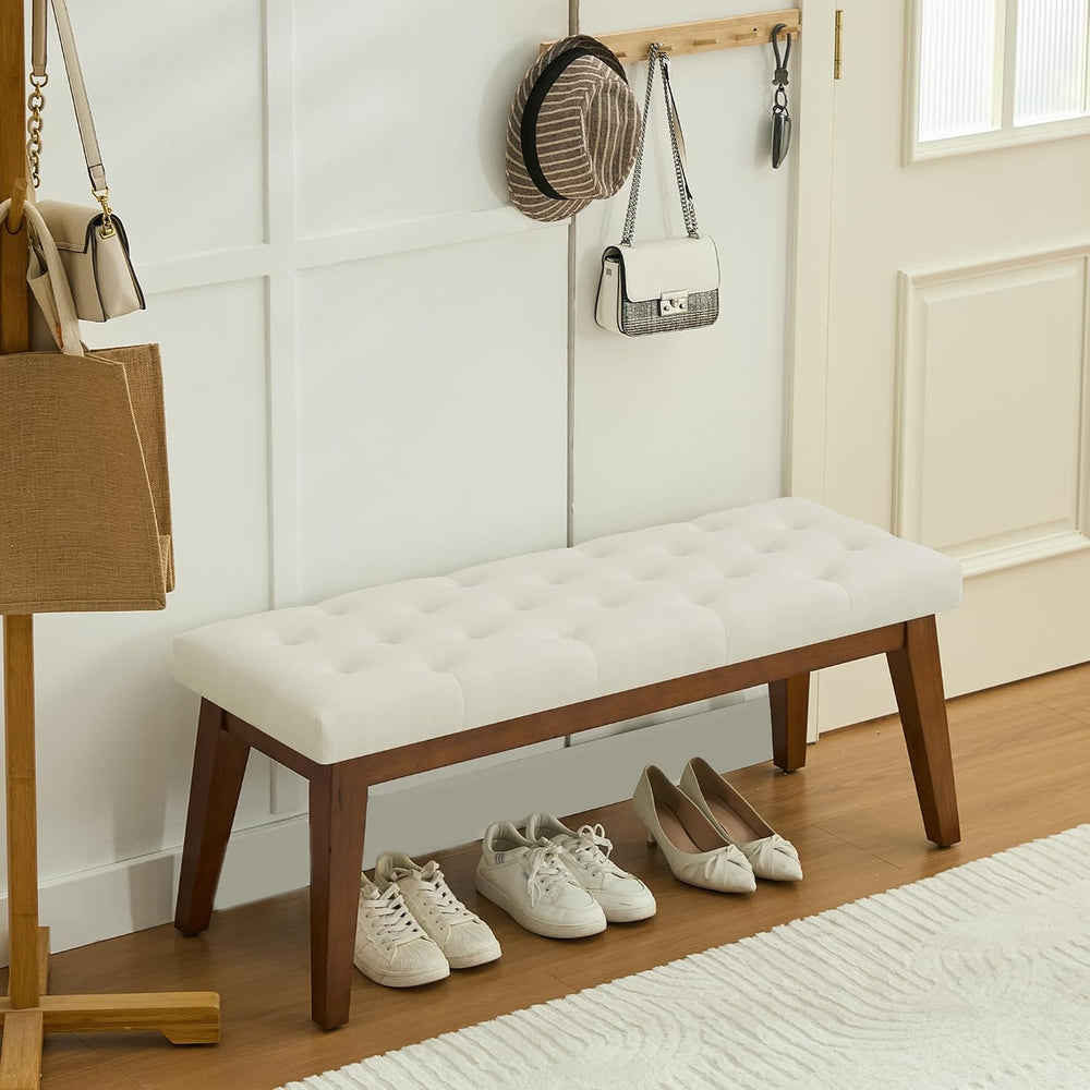 WUTUTUEE 43.5'' Linen Bedroom Bench, Upholstered End of Bed Bench wit...