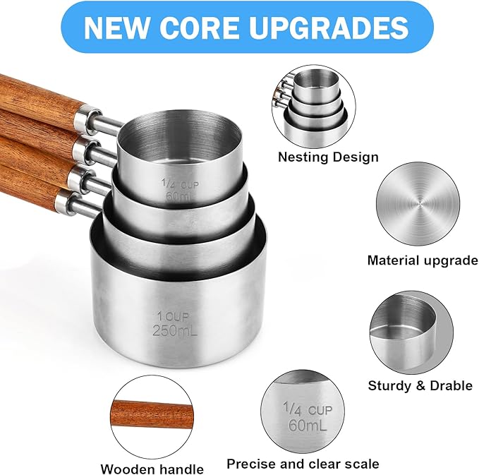 4 Pcs Dog Food Scoop Measuring-Cup, 1 Cup, 1/2 Cup, 1/3 Cup, 1/4 Cup, Stainless - Image 3