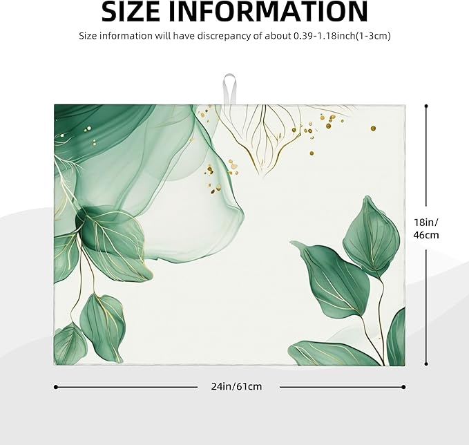 Watercolor Green Palm Leaves Dish Drying Mat 18x24 Inch, Microfiber Absorbent - Image 2