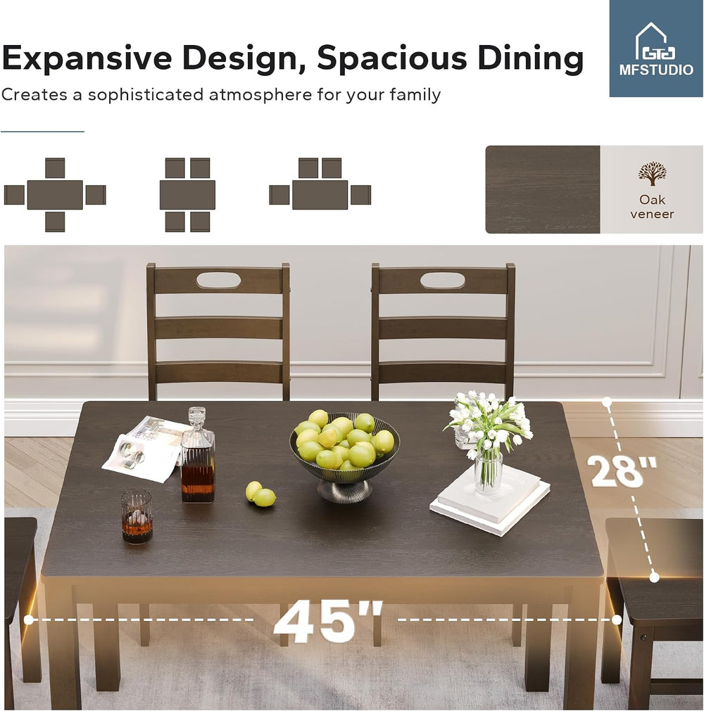 MFSTUDIO 5 Piece Kitchen Table Chairs Set of 4, Wood Dining Table Set for 4, ...