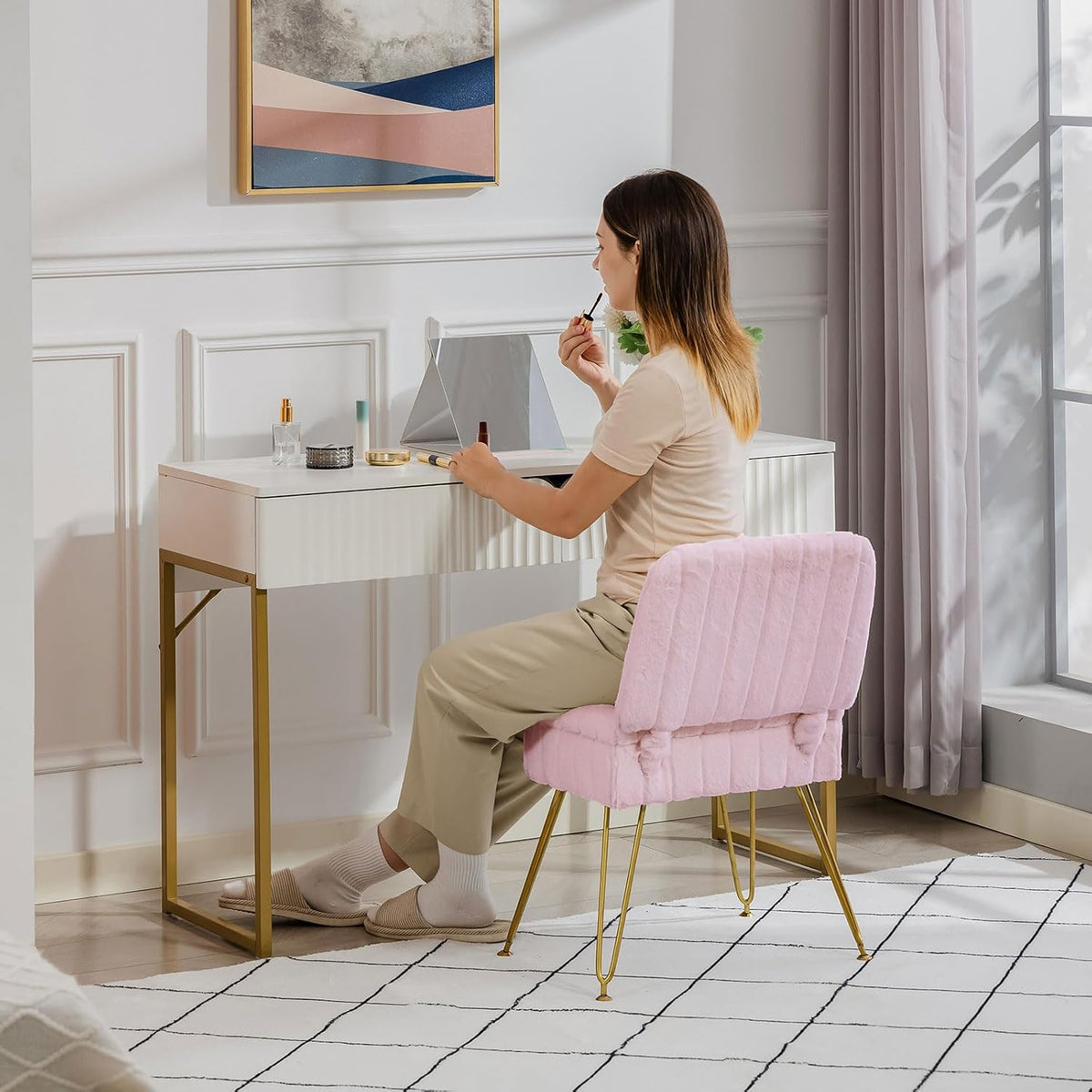 vanity chair with storage | comfy ottoman with shown in use