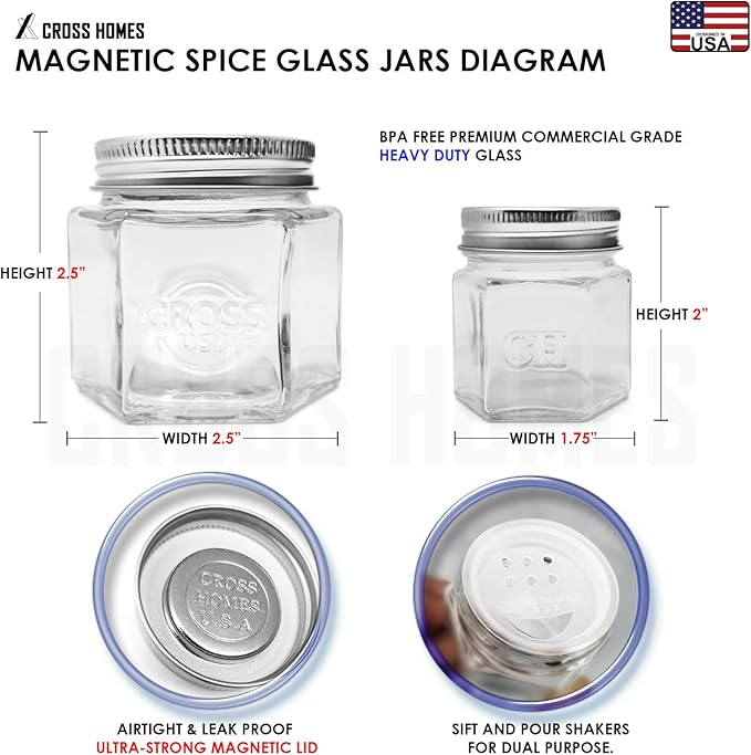 Magnetic Spice Jars Combo Pack 29 Pack Refrigerator Hexagon Glass Spice Jar