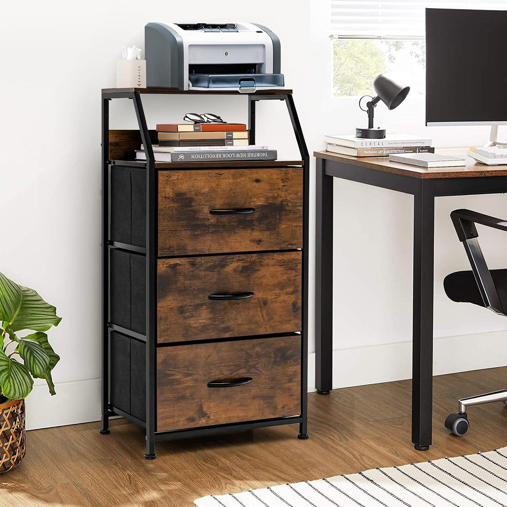GIANTEX 3 Drawers Dresser, Storage Tower w/ 3 Foldable Fabric Drawers & O...