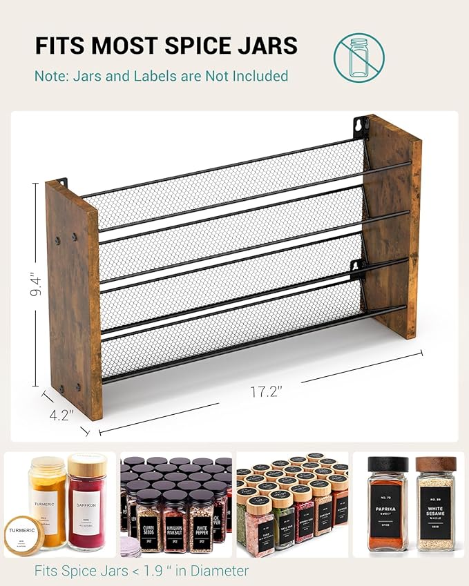 NESAPTO Spice Rack Organizer for Cabinet, Wood 4-Tier Vertical Seasoning - Image 2