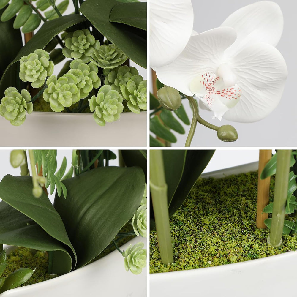 Briful Orchid Artificial Flowers 18in White Fake Orchid Silk Flowers with Cer...