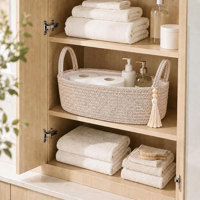 ABenkle Small Storage Basket, Jute Rope Woven Toilet Paper Tray Organizer - Image 4