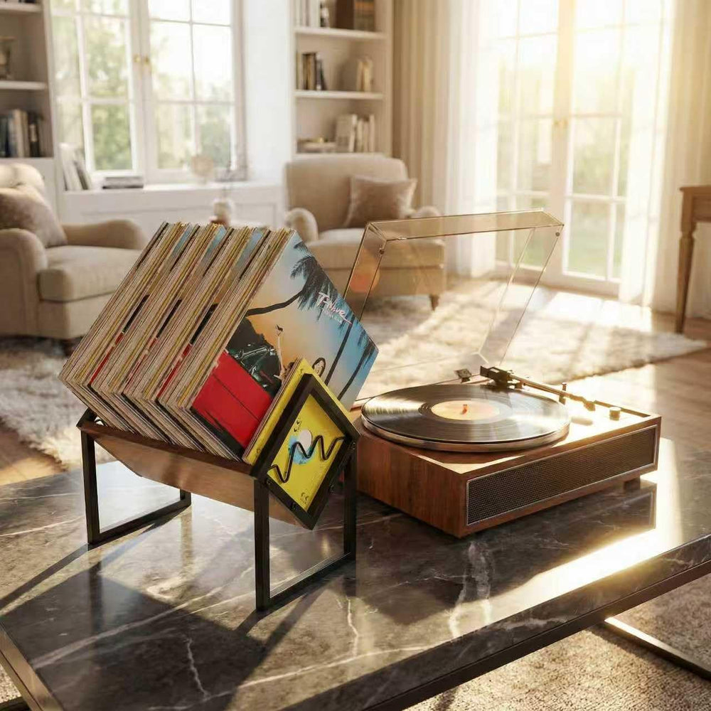 Wood Metal Vinyl Record Holder Stand,Records Storage with 40-50 LP | Heavy Du...