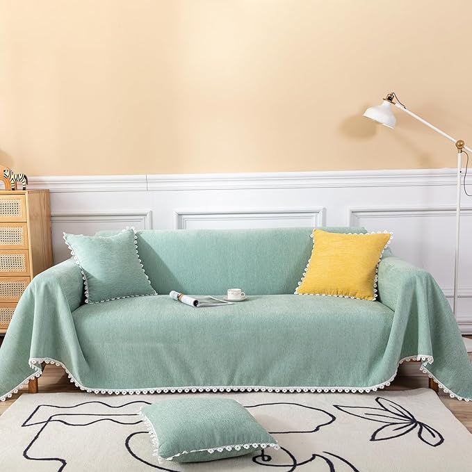HANDONTIME Couch Cover for Sectional Sofa L Shape Light Green Cute Chenille Pet by HANDONTIME