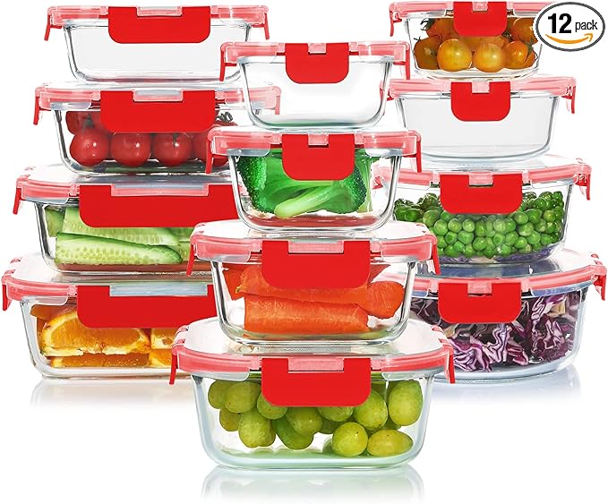 KOMUEE 24 Pieces Glass Food Storage Containers Set, Meal Prep Containers by KOMUEEUS