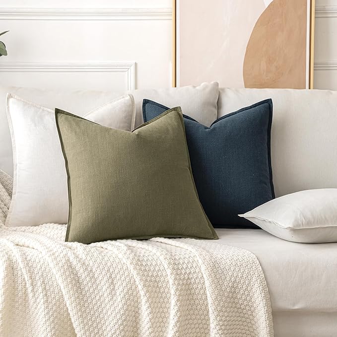 MIULEE Decorative Linen Pillow Covers 16x16 Inch Cream White Boho Farmhouse - Image 4