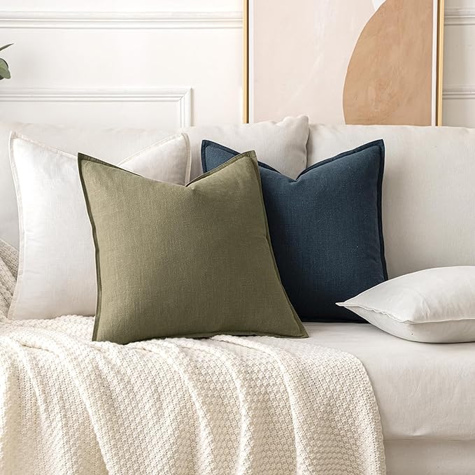 MIULEE Decorative Linen Pillow Covers 20x20 Inch Navy Blue ​Boho Farmhouse​ - Image 4