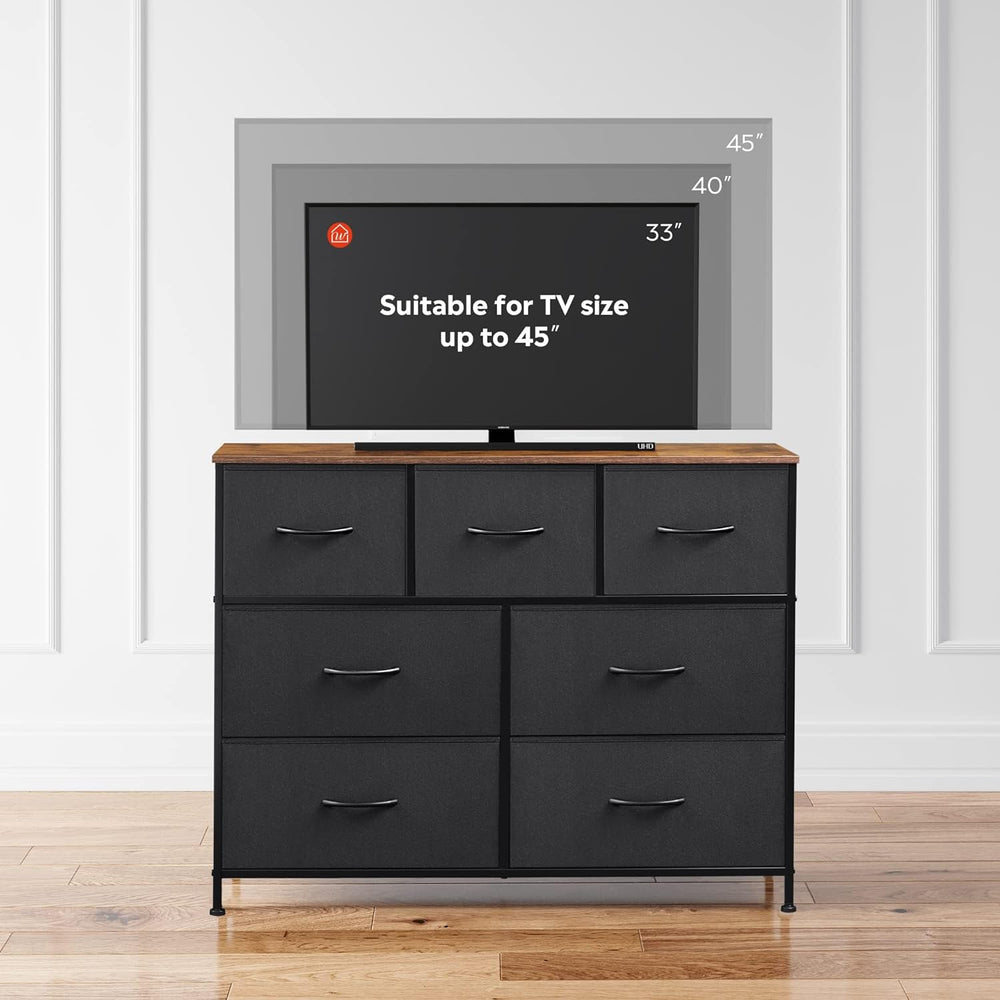 WLIVE Dresser for Bedroom, 7 Drawers, TV Stand, Rustic Brown