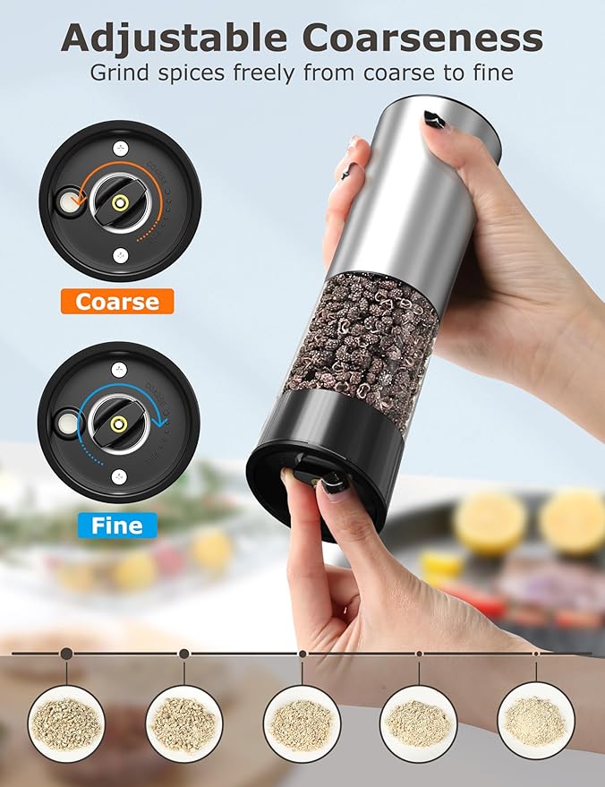 innhom Gravity Electric Salt and Pepper Grinder Set Stainless Steel Salt - Image 4