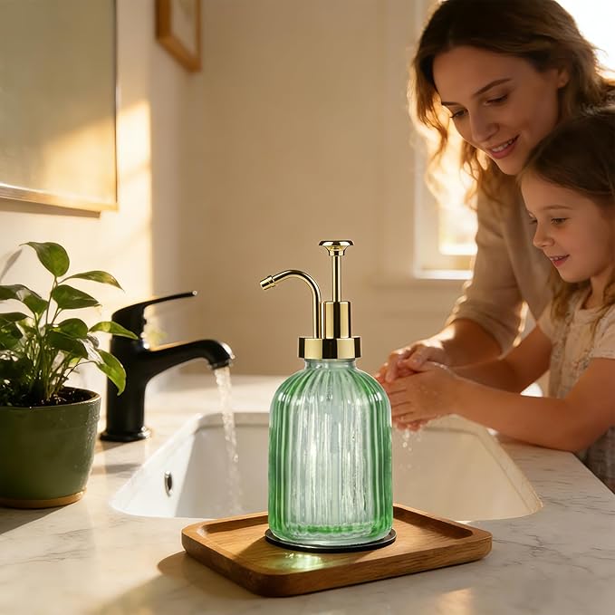 SheeChung Green Glass Soap Dispenser, 12 Oz Liquid Hand Soap Dispenser - Image 3