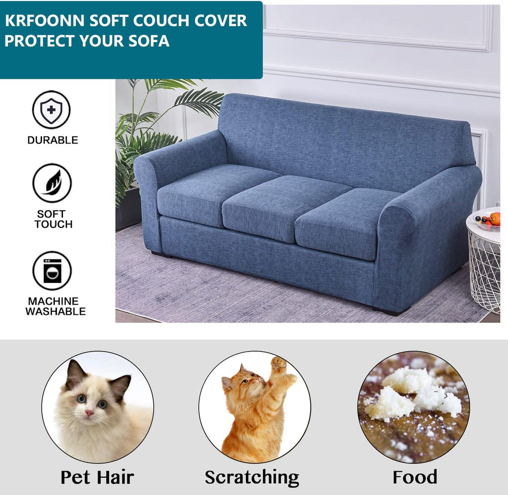 KRFOONN 4 Piece Stretch Sofa Couch Covers for 3 Cushion Couches, Large, A1