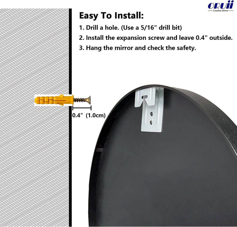 Oruii Round Mirror, 24 inch Black Circle Mirror, Matte Black Metal Frame